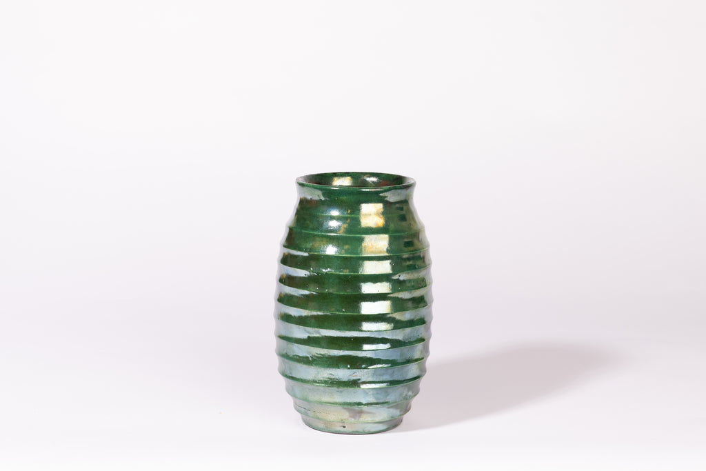Copper green raku vessel