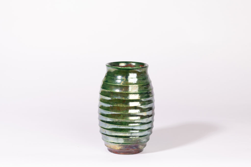 Copper green raku vessel